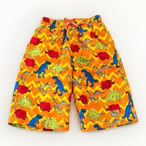 Plaid Fish Boys Dinosaur Swim Trunks Size 7 Yellow Orange